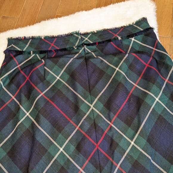 J Crew Blue and Green Plaid 100% Virgin Wool A Line Midi Skirt - Picture 9 of 10